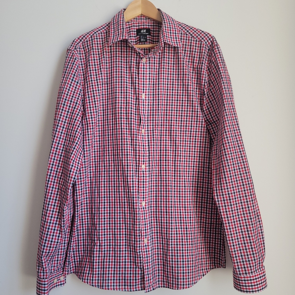 H&M Red and Black Button Down